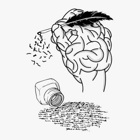 Author design. Hand holding a pencil. Give it in the form of the brain.のイラスト素材