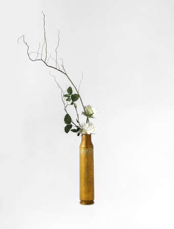 Bullet flower. It bloomed from the bullet. Photo manipulation. Peace instead of war. World peace.の写真素材