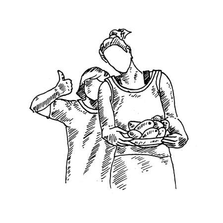 5 pictures thumbs up. Retro vintage sketch vector illustration. Engraving style. black isolated on white background. vector draw graphic design illustration sketch.のイラスト素材