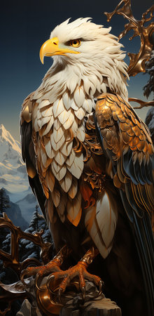 a eagle with colorful wings, soaring through a vibrant sky. The eagle's wings are spread wide, showcasing its impressive size and strength.の素材