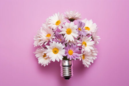 a light bulb filled with daisies is a powerful and evocative one. The light bulb represents new ideas, knowledge, and innovation. The daisies represent growth, beauty, and new beginningsの素材