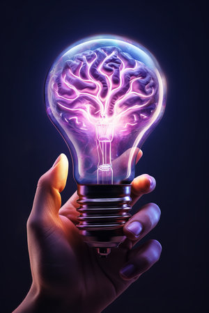 A light bulb with a brain inside represents the power of the human mind to generate new ideas and solve problems. It is a symbol of creativity, innovation, and progress.の素材
