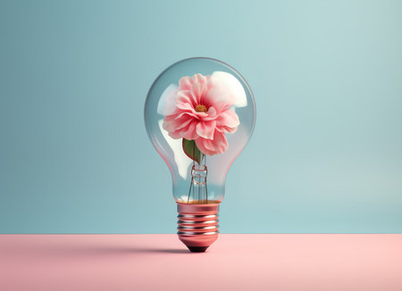 A light bulb with a flower inside represents the beauty and potential of the human mind. It is a symbol of creativity, hope, and new beginnings.の素材