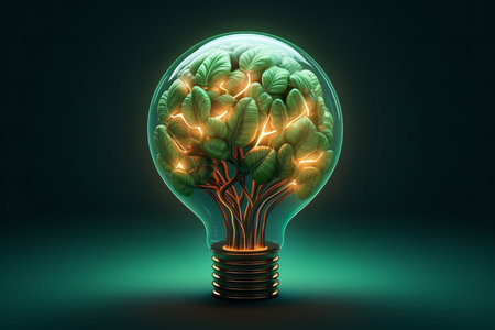 A light bulb growing out of the top of a person's head represents human creativity, innovation, and the power of new ideas to change the world.の素材