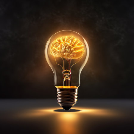 a light bulb with a human brain inside is a powerful symbol of the power of knowledge and creativity to illuminate the world. The light bulb represents enlightenment and understandingの素材