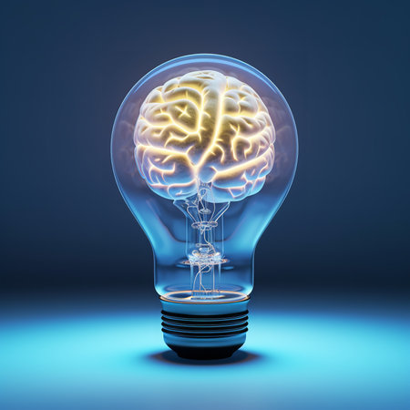 A light bulb with a brain inside is a powerful image that represents the spark of creativity and the power of the human mind.の素材