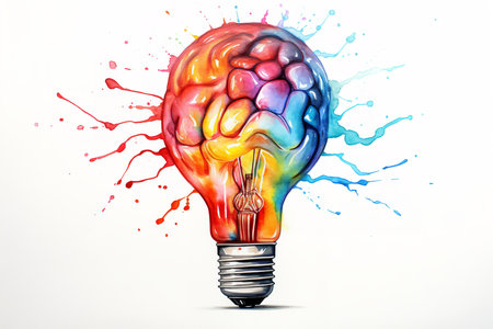 a light bulb with a glowing brain inside is a powerful symbol of creativity, imagination, and the limitless potential of the human mind.の素材