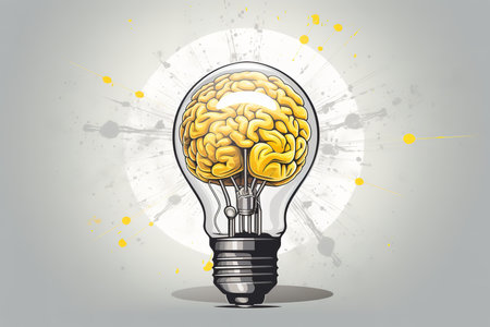 The lightbulb represents the illumination that comes from new ideas and solutions, while the brain represents the human capacity for thought and problem-solving.の素材