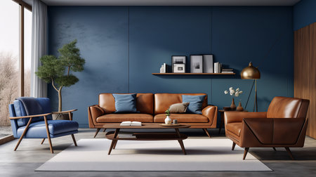 minimalist living room with white couch and large window, providing stunning views of the outdoors. The clean lines and neutral colors of the dÃ©cor create a serene and calming atmosphere.の素材