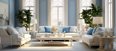 living room with eclectic furniture and plants, creating a warm and stylish space. The mix of furniture styles, from vintage to modern, gives the room a unique and personal touch.の素材