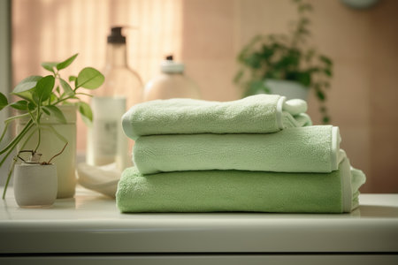 Cozy bathroom with clawfoot bathtub, wicker basket of towels, and potted plantの素材