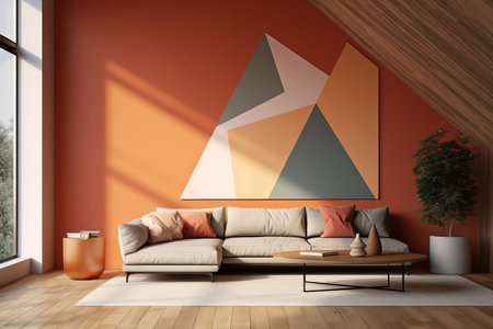 Serene living room with a fireplace, television, and couch. The room is decorated in a modern style, with a neutral color palette and plush furniture. The fireplace provides a warm and inviting ambianceの素材
