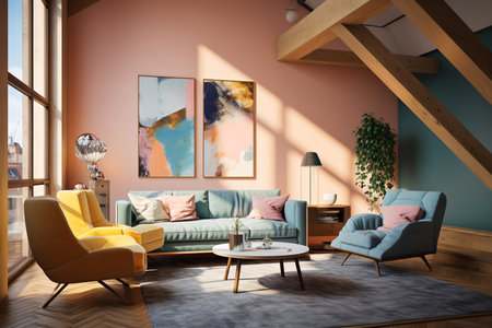 living room with wooden furniture, fireplace, string lights, plants, and animal skulls. The wooden furniture and fireplace create a warm and cozy atmosphere. The string lights and plantsの素材