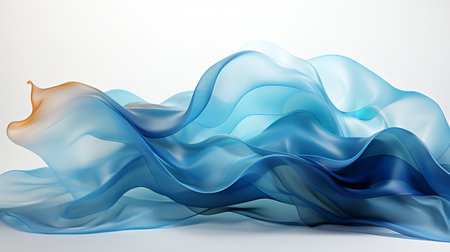 A high-resolution close-up image of a blue wave on a white background. The wave is crashing towards the viewer, and its details are perfectly captured.の素材