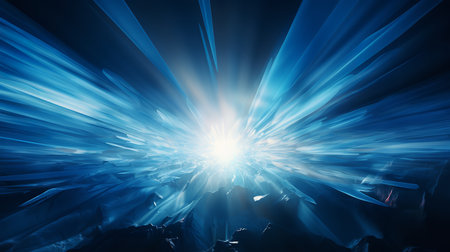 A high-resolution image of a blue light streak through a dark background. The light streak is bright and vibrant, and it cuts through the darkness like a knife.の素材