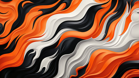 A high-resolution image of a black, orange, and white striped background. The stripes are smooth and flowing, with no breaks or imperfections. The colors are vibrant and eye-catchingの素材