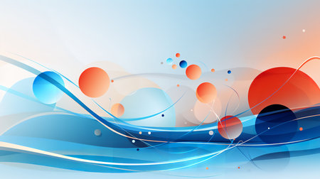 Colorful circles and waves on a blue background. Abstract design with a sense of movement and energy. This image can be used for a variety of purposesの素材