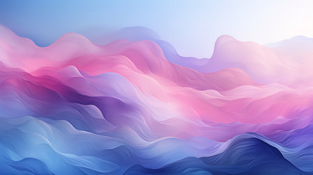 Vibrant digital art of a blue and purple landscape with mountains, clouds, and a river. The colors are bold and saturated, and the shapes are dynamic and flowing.の素材