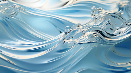 The white foam contrasts beautifully with the blue water, creating a dramatic and dynamic image. The wave is captured in mid-crash, with its water cascading down the rocks.の素材
