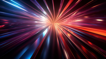 A mesmerizing abstract CGI motion graphics and animated background of glowing lines moving through a dark and mysterious tunnel. The lines are bright and vibrant, and they create a sense of movement and depthの素材