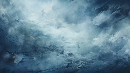 A surreal and atmospheric painting of a cloudy blue sky with smoke coming out of it. The clouds are thick and puffy, and the smoke is wispy and ethereal. The smoke appears to be coming from a central pointの素材