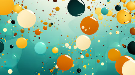 colorful circles floating on a blue background is a feast for the eyes. The circles are different sizes and colors, and they are arranged in a dynamic and playful way.の素材