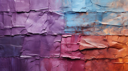 This close-up of a purple abstract painting reveals the vibrant colors and thick, textured brushstrokes of the artist in stunning detail. The deep purple hue is both vibrant and mysteriousの素材