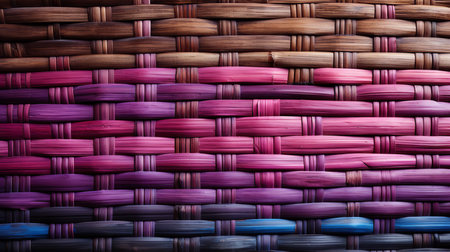 This close-up photograph of a woven basket made of bamboo reveals the intricate pattern and natural color of its material in stunning detail.の素材