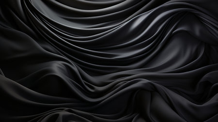 This abstract image shows a black and gold swirl pattern with a metallic sheen. The swirl pattern is smooth and sleek, with deep and light hues of goldの素材