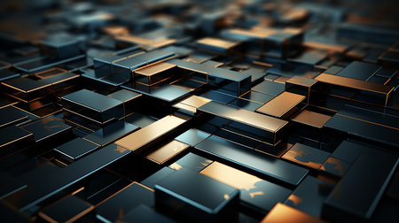 This abstract digital art image shows a bunch of cubes with glowing edges and a sense of depth. The cubes are arranged in a chaotic and seemingly random way, creating a sense of mystery and intrigueの素材