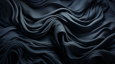 This image shows a close-up of an abstract black and gold fabric with wavy folds and a metallic sheen. The fabric is smooth and drapey, and the folds create a sense of movement and dynamism.の素材