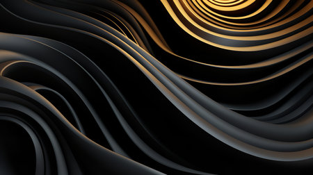 This black and gold abstract art image shows a flowing and luxurious pattern of lines. The lines are arranged in a complex and intricate way, creating a visually striking and mesmerizing effect.の素材