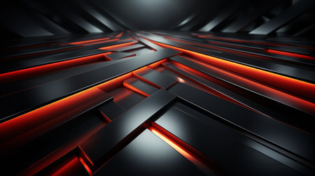 A highly realistic 3D rendering of a black wall with red lights coming out of it. The wall is made of smooth, matte metal, and the red lights are emanating from small cracks and crevices.の素材