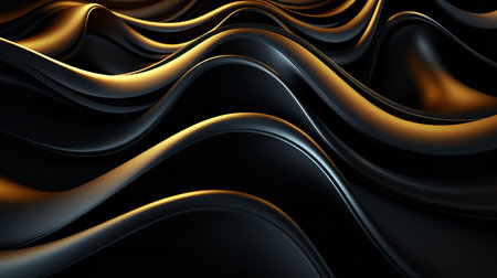 This black and gold abstract art image shows a dynamic and mesmerizing pattern of shapes. The shapes are arranged in a complex and intricate wayの素材