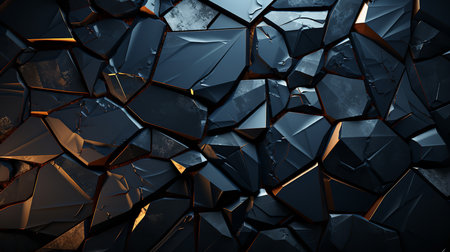 Captivating close-up of a broken wall with gold triangles, revealing its raw beauty and hidden luxury. The cracked concrete and exposed rebar create a sense of ruggedness and strengthの素材