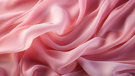 A mesmerizing close-up of a soft pink satin fabric, with a smooth and lustrous sheen that resembles a luxurious silk. The fabric is draped in elegant folds, and the pink color is vibrantの素材