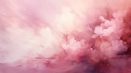 A breathtakingly photorealistic painting of a pink sky with clouds, with soft and fluffy textures that seem to come to life. The clouds are arranged in a playful compositionの素材