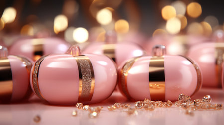 A stunning close-up of a pink pumpkin with gold ribbons and diamonds. The pumpkin is perfectly round and smooth, and its pink skin is flawless.の素材