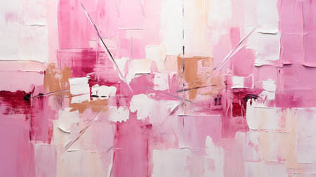 This stunning pink, white, and tan abstract painting is a feast for the eyes. The swirling brushstrokes and textured surfaces create a sense of movement and dynamismの素材