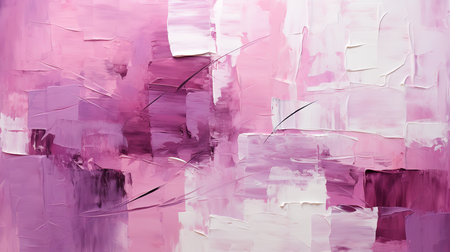 A close-up of a pink abstract painting, with thick and textured paint strokes. The brushstrokes are visible and add to the overall texture and depth of the painting.の素材