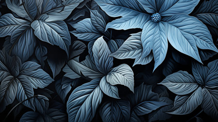 Blue leaves background: This stunning close-up photo of blue leaves on a white background is a celebration of the beauty of nature. The leaves are likely from a tropical plantの素材