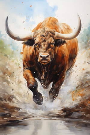 A breathtaking digital artwork unveils a creature of myth and legend. A buffalo, its form wreathed in stardust, emerges from a swirling nebula. Its horn glows with an ethereal lightの素材