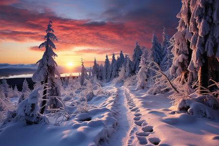 A breathtaking winter landscape with snow-capped mountains rising above a winding river and lush forest The river is a beautiful shade of turquoiseの素材