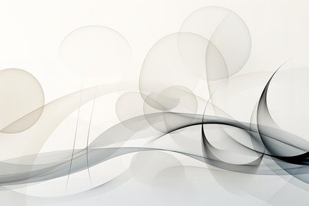 abstract artwork featuring soft curves and circles intertwined. The design is monochromatic with varying shades of white and grey, creating a sense of motion and elegance.の素材