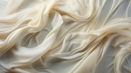 A close-up view of luxurious, flowing fabric with a soft, creamy hue, capturing the intricate folds and elegant waves.の素材