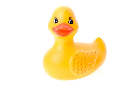 Yellow rubber duck isolated on white backgroundの写真素材