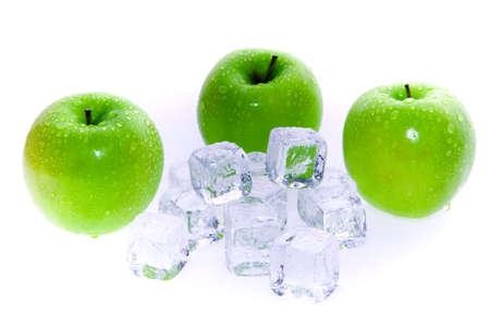 Green Apples And Ice Cubesの写真素材