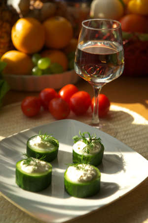 Delicious vegetable salad with tomato, onion and cucumberの写真素材