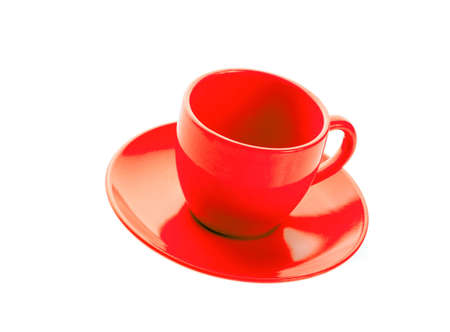 Red porcelain tea cup on whiteの写真素材