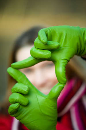 Green glovesの写真素材